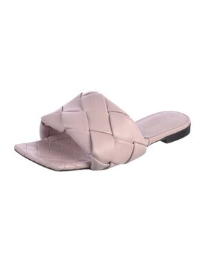 Bottega Veneta Lido Flat Sandals  Grape Woven Leather Square Toe EU 38 US 8